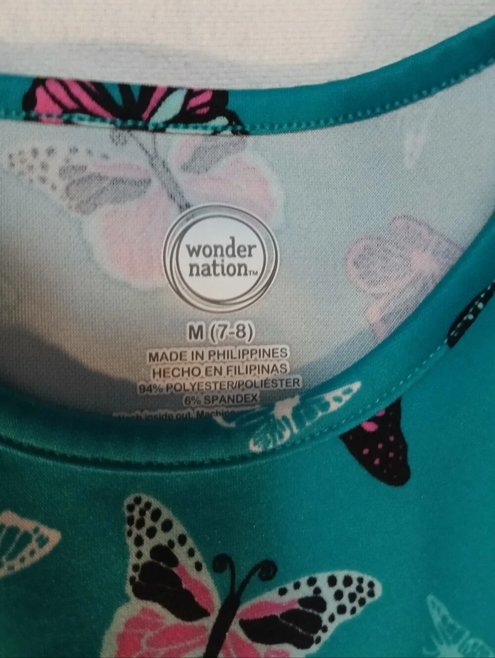 NWOT wonder nation Teal Butterfly Short Sleeve Fit & Flare Dress